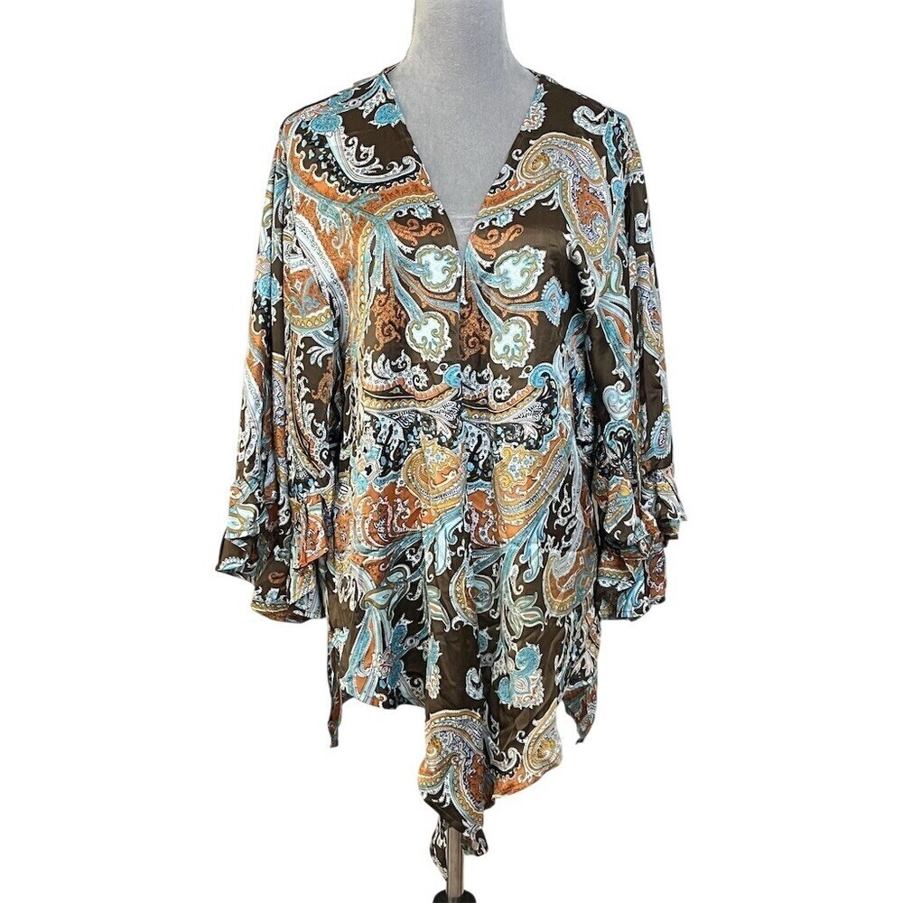 Umgee Kimono Cardigan Womens S Multicolor Paisley Boho Open Front Duster